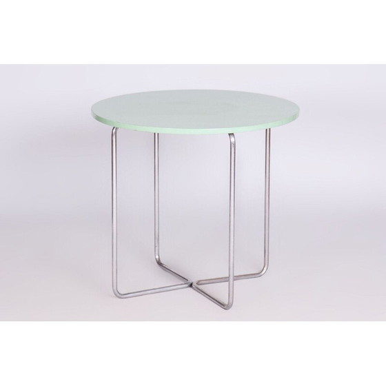 Image 1 of Table ronde vintage Bauhaus en acier chromé et bois laqué, Tchécoslovaquie 1930