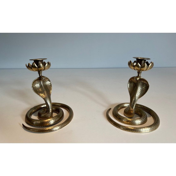 Image 1 of Paire de chandeliers vintage en bronze ciselé, France 1940