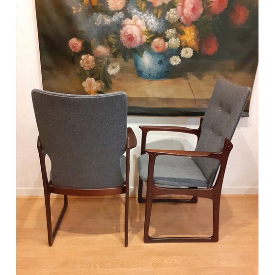 Image 1 of Paire de fauteuils vintage en bois massif teinté et tissu