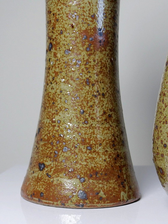 Image 1 of Duo De Vases En Grès Pyrité Vintage Années 60 Style Baudat La Borne