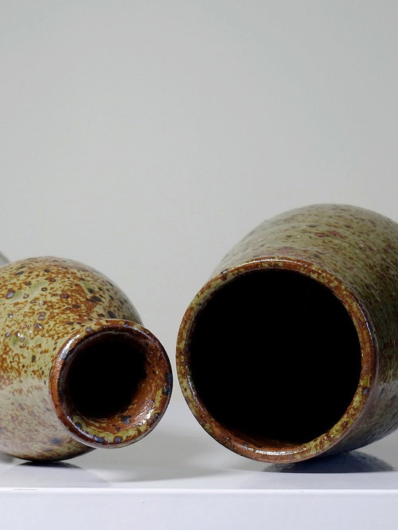Image 1 of Duo De Vases En Grès Pyrité Vintage Années 60 Style Baudat La Borne