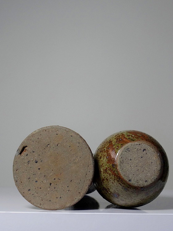 Image 1 of Duo De Vases En Grès Pyrité Vintage Années 60 Style Baudat La Borne