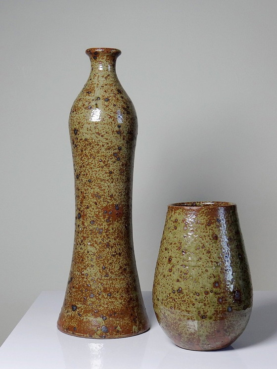 Image 1 of Duo De Vases En Grès Pyrité Vintage Années 60 Style Baudat La Borne