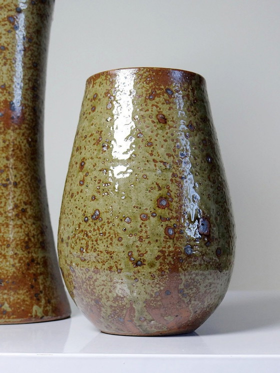 Image 1 of Duo De Vases En Grès Pyrité Vintage Années 60 Style Baudat La Borne