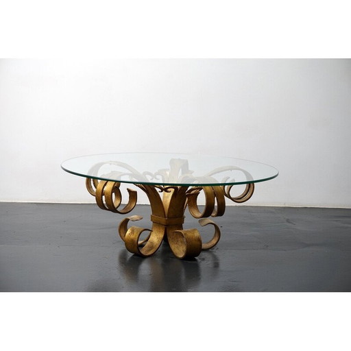 Table d'appoint vintage en métal doré et verre, Allemagne 1970