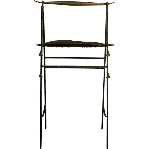 Chevet et plateaux de rangement vintage en fer soudé par Jean Jacques Argueyrolles