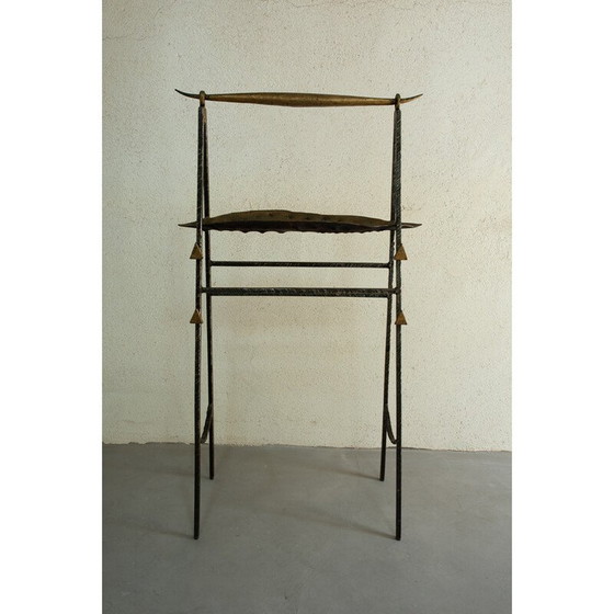 Image 1 of Chevet et plateaux de rangement vintage en fer soudé par Jean Jacques Argueyrolles