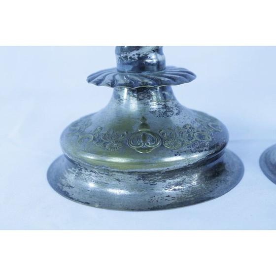 Image 1 of Paire de bougeoirs vintage en maillechort