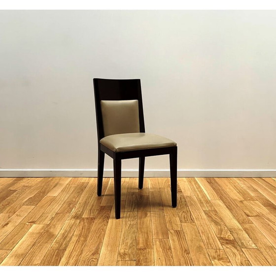 Image 1 of Chaise d'hôtel vintage en bois foncé et cuir teinté gris