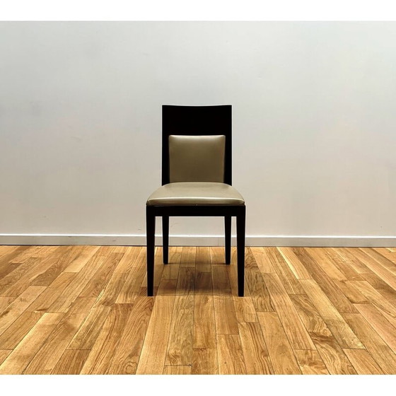 Image 1 of Chaise d'hôtel vintage en bois foncé et cuir teinté gris