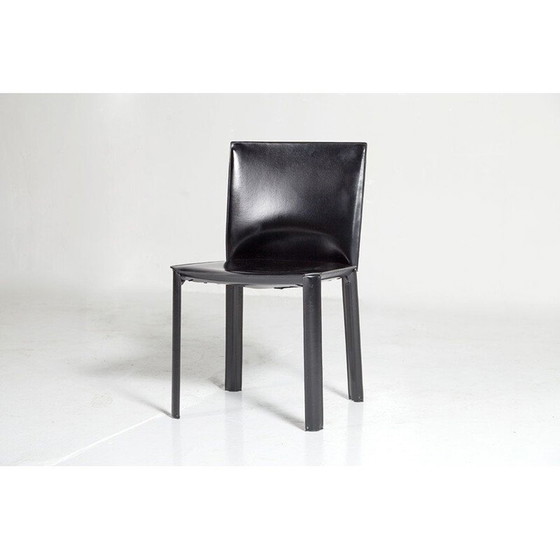 Image 1 of Ensemble vintage de 3 chaises de salle à manger en cuir noir par De Couro,1980