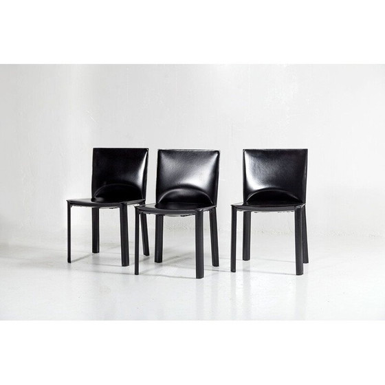 Image 1 of Ensemble vintage de 3 chaises de salle à manger en cuir noir par De Couro,1980