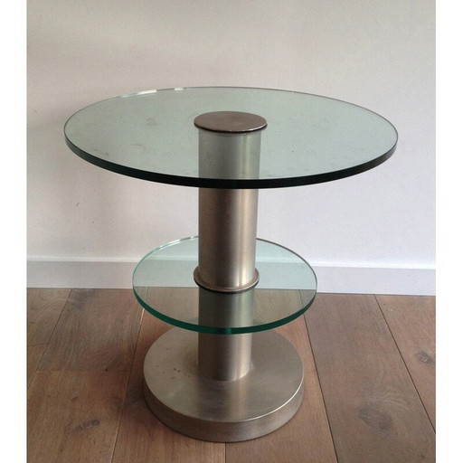 Table d'appoint vintage en acier et verre - années 1970