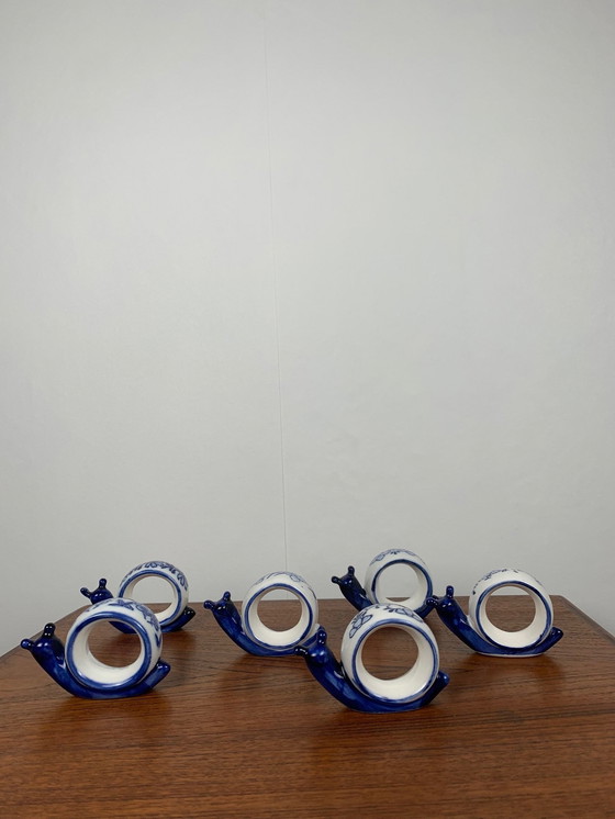 Image 1 of Ensemble de 6 ronds de serviette en forme d'escargots, Rodes, 1970