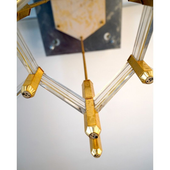 Image 1 of Lustre vintage en laiton et plexiglas par Zeroquattro, Italie, années 1970