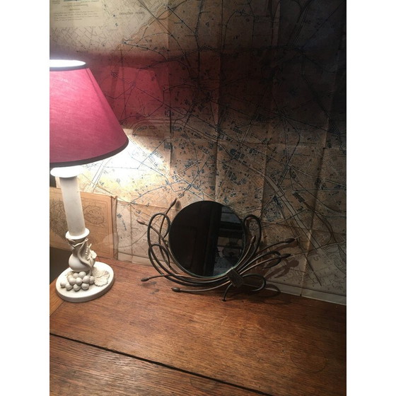 Image 1 of Miroir rond vintage entouré de plantes en métal