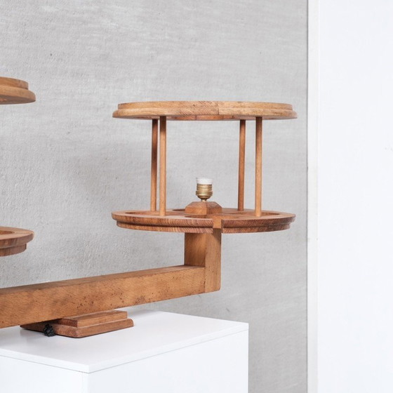 Image 1 of Lampe suspendue vintage en bois par Guillerme et Chambron, France 1960