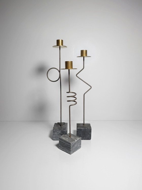 Image 1 of Ikea Krasen Bougeoir Set 3pcs Postmoderne 80e Vintage Bougeoir Pierre Laiton Kräsen Ehlén Johansson