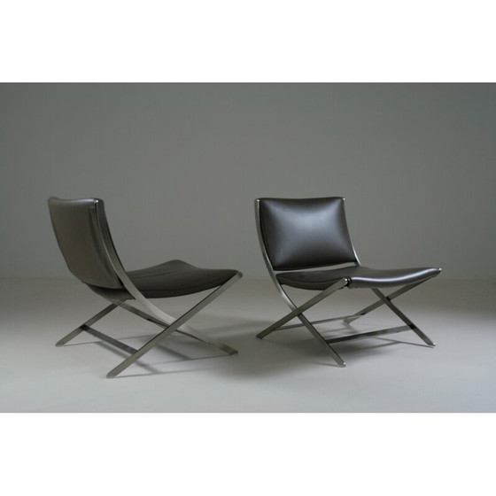 Image 1 of Paire de fauteuils Flexform vintage en métal chromé et cuir par Antonio Citterio