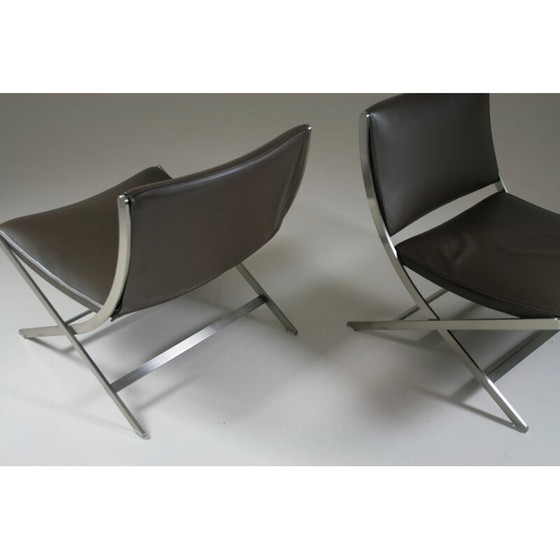 Image 1 of Paire de fauteuils Flexform vintage en métal chromé et cuir par Antonio Citterio