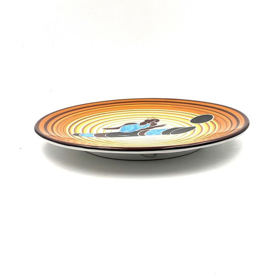 Image 1 of Assiette vintage futuriste "Joueur de football" par Dante Baldelli pour Fictilia, Italie 1971