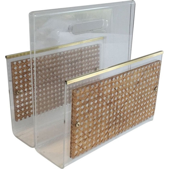 Image 1 of Paire de porte-revues vintage en plexiglas et laiton, France 1970
