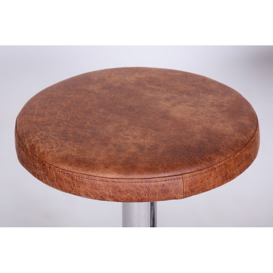Image 1 of Paire de tabourets Bauhaus vintage en acier chromé et cuir brun, Tchécoslovaquie 1939
