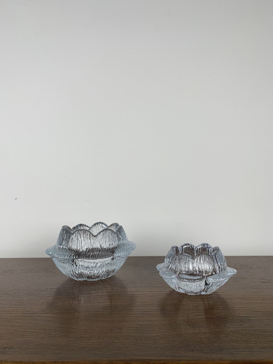 Image 1 of Duo de bougeoirs en verre "Lotus" par Holmegaard, Danemark, 1970