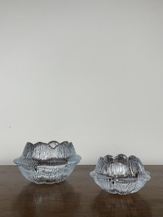 Image 1 of Duo de bougeoirs en verre "Lotus" par Holmegaard, Danemark, 1970