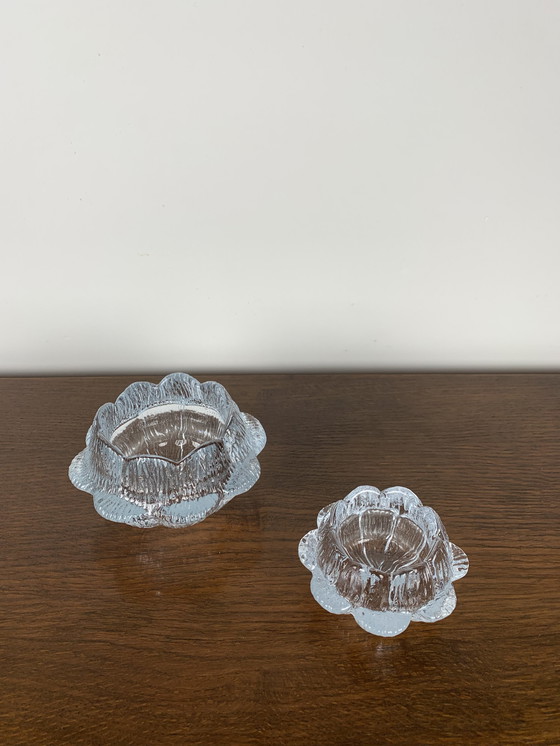 Image 1 of Duo de bougeoirs en verre "Lotus" par Holmegaard, Danemark, 1970