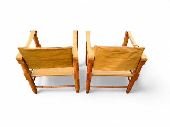 Image 1 of Chaises en cuir Vintage Safari - Lot de 2