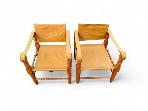 Image 1 of Chaises en cuir Vintage Safari - Lot de 2