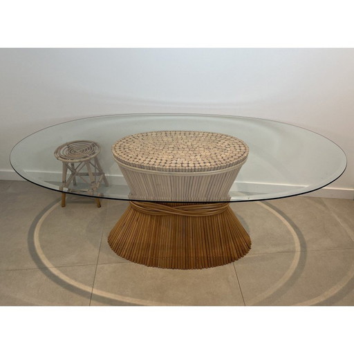 Table vintage en bambou "Epi de Blé" par la designer américaine Elinor Mc Guire, 1970