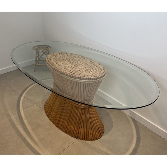 Image 1 of Table vintage en bambou "Epi de Blé" par la designer américaine Elinor Mc Guire, 1970
