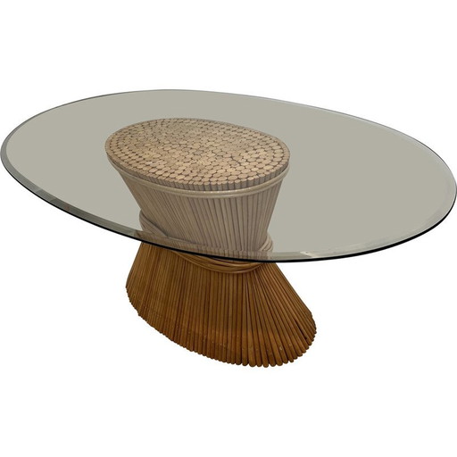 Table vintage en bambou "Epi de Blé" par la designer américaine Elinor Mc Guire, 1970