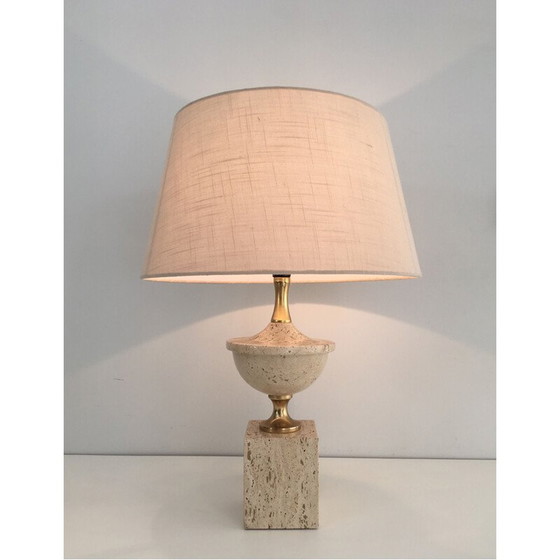Image 1 of Lampe de table vintage Baluster en travertin 1970