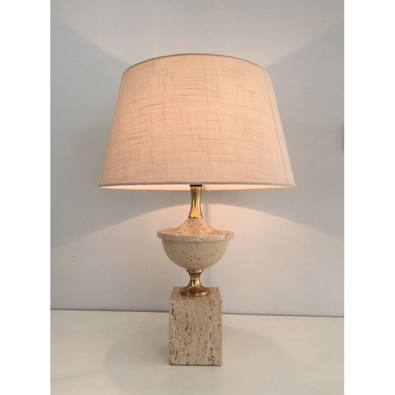 Image 1 of Lampe de table vintage Baluster en travertin 1970