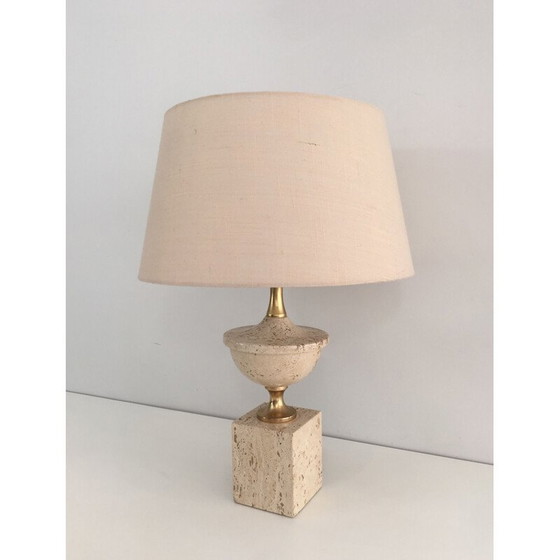 Image 1 of Lampe de table vintage Baluster en travertin 1970