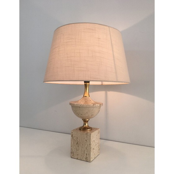 Image 1 of Lampe de table vintage Baluster en travertin 1970