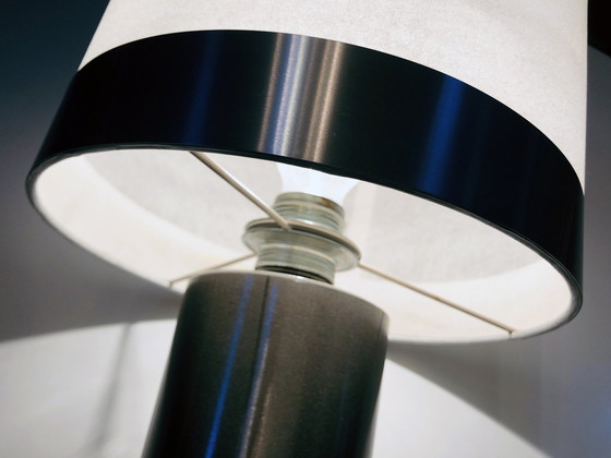 Image 1 of Lampe De Table Vintage • Attribué À Gioffredo Reggiani • Cylindre • Acier Brossé • 1970