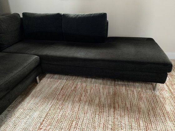 Image 1 of Topform Design Canapé d'angle avec zone de couchage (Dormeuse) Tissu noir Chenille