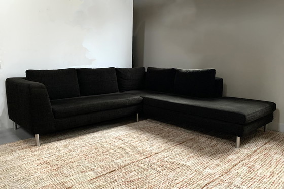 Image 1 of Topform Design Canapé d'angle avec zone de couchage (Dormeuse) Tissu noir Chenille