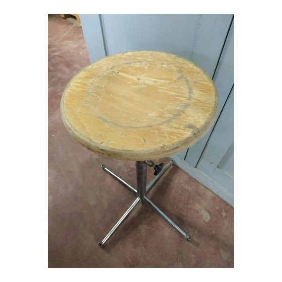Image 1 of Tabouret d'usine vintage en métal brossé