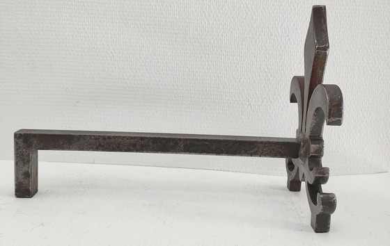 Image 1 of Paire Chenets Fleur De Lys Acier Vintage