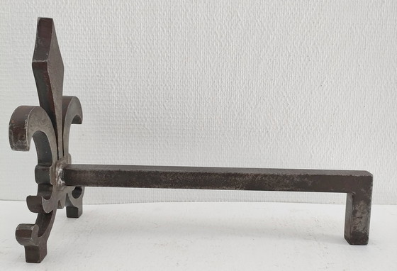 Image 1 of Paire Chenets Fleur De Lys Acier Vintage