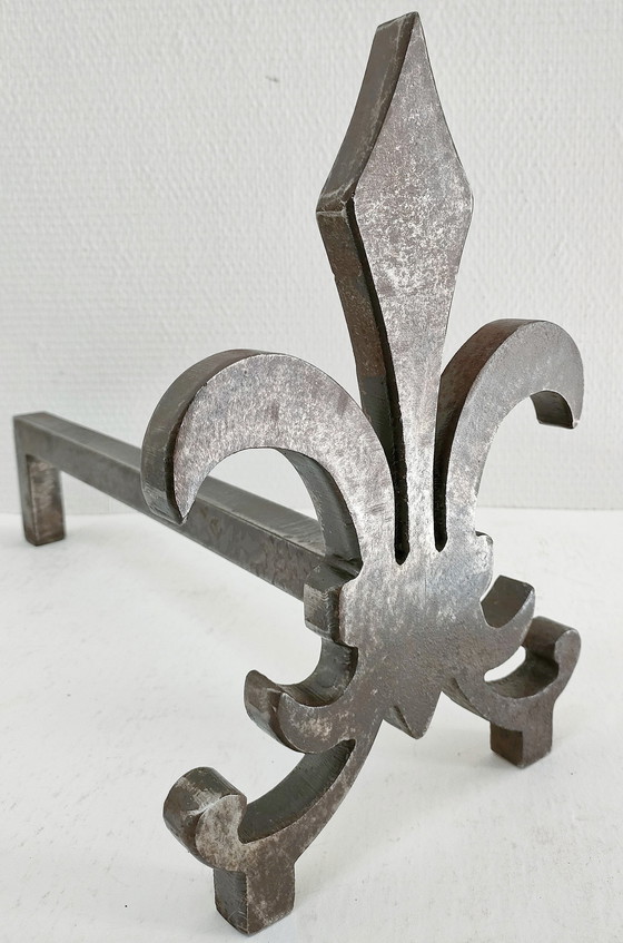 Image 1 of Paire Chenets Fleur De Lys Acier Vintage