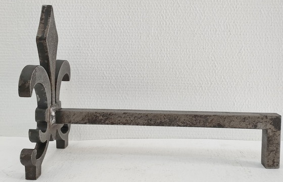 Image 1 of Paire Chenets Fleur De Lys Acier Vintage