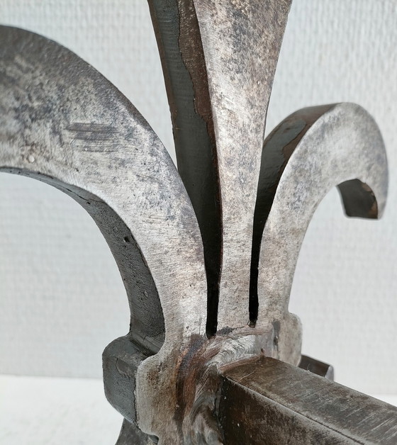 Image 1 of Paire Chenets Fleur De Lys Acier Vintage