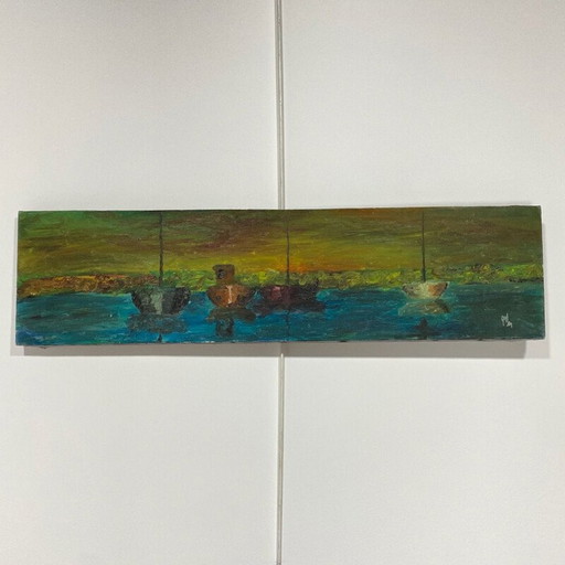 Peinture ancienne avec des bateaux, 1940