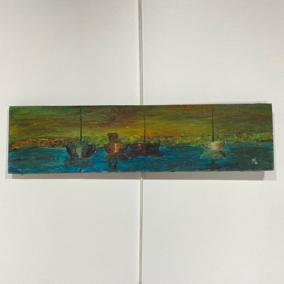 Image 1 of Peinture ancienne avec des bateaux, 1940